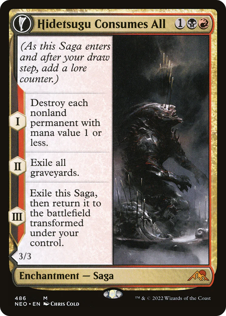 Hidetsugu Consumes All (Extended Art) (NEO-486) - Kamigawa: Neon Dynasty: (Extended Art, fandfc, enchantment) Foil - Image 3
