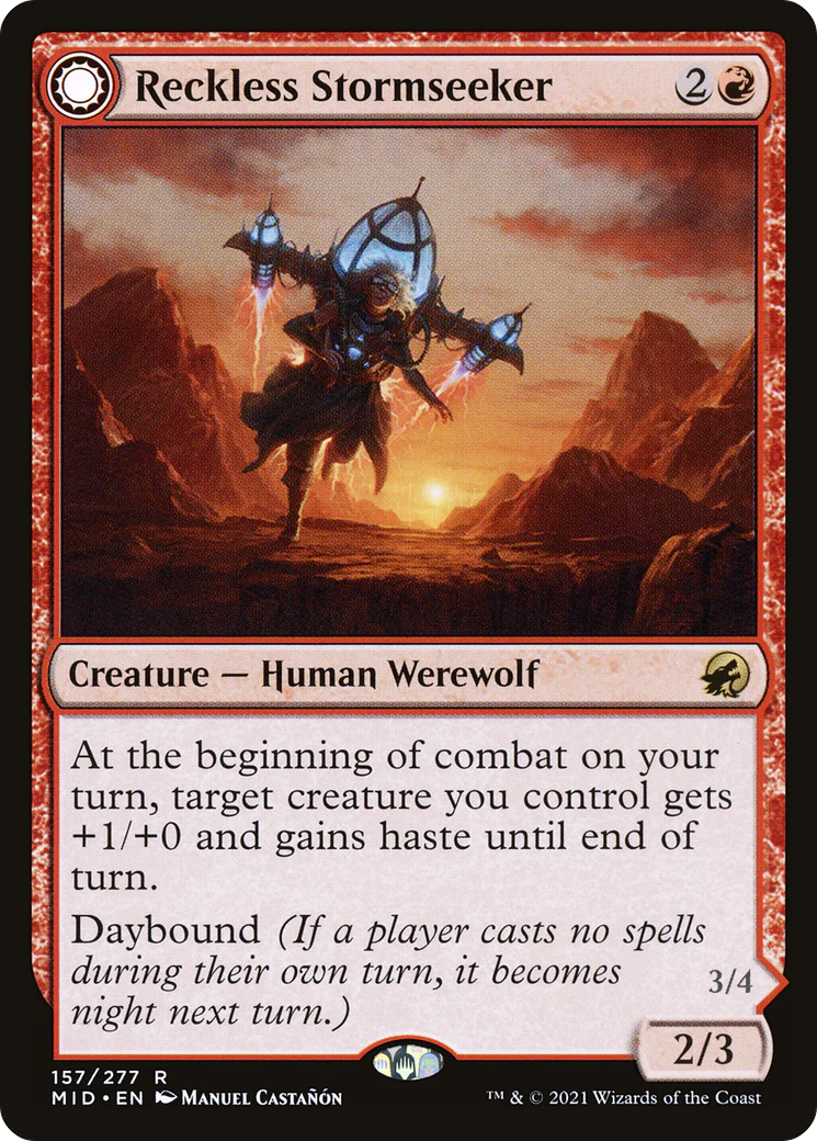 Reckless Stormseeker (MID-157) - Innistrad: Midnight Hunt: (Double Faced Transform) Foil - Image 3