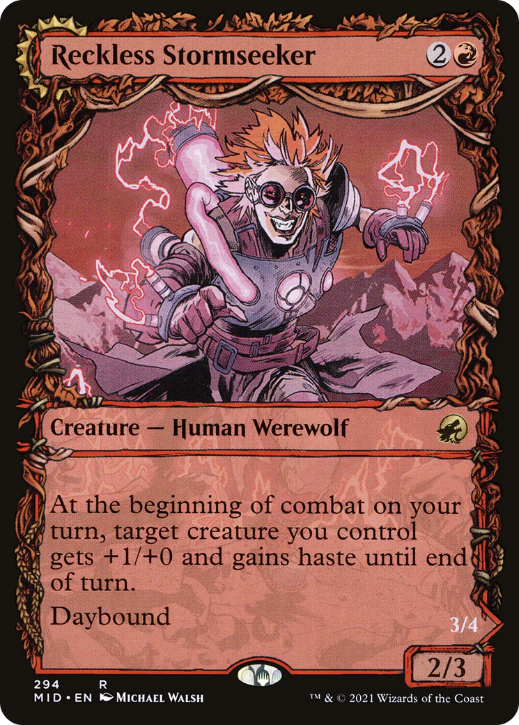 Reckless Stormseeker (Showcase) (MID-294) - Innistrad: Midnight Hunt: (Showcase, Double Faced Transform) Foil - Image 3